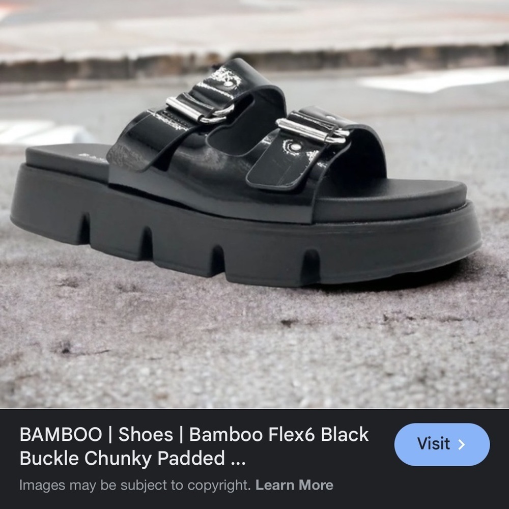 BAMBOO Black Chunky Platform Buckle Slide Sandals